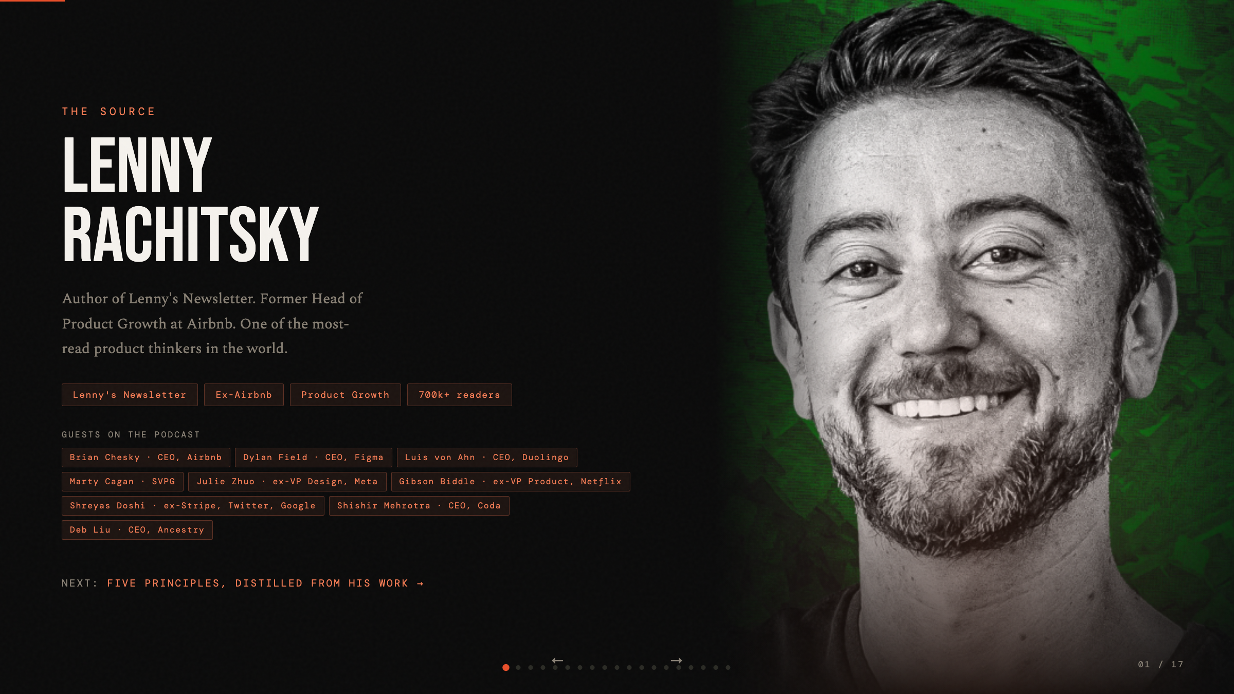 Lenny Rachitsky — the source slide for the 5 product principles, Session 3